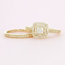 2Ct Round Cut Simulated Diamond Wedding Bridal Ring Set 14K Yellow Gold Plated