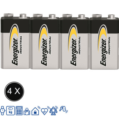 4 x Energizer Industrial 9V Block Alkaline E-Block 6LR21 Batterie - Racuhmelder