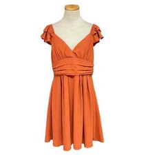 Mint Choco Just Right Dress Womens L Orange Rust Short Sleeve V-Neck Fit & Flare