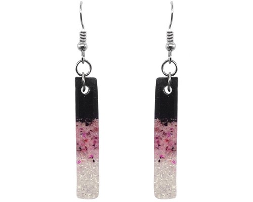 Long Rectangle Crushed Stone Earrings Handmade Boho Spiritual New Age Jewelry - 第 3/4 張圖片