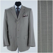 Mens Striped Blazer 42R UK Size LUIGI VESARI Wool Light Grey Sport Coat Jacket