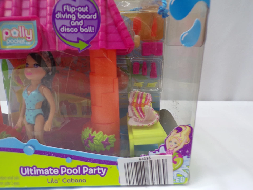 2008 美泰 Polly 口袋终极泳池派对 Lila Cabana 全新带盒 — 第 3/4 张图片