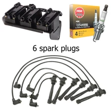 Ignition Coil & Wires & 6 NGK Platinum Spark Plug for 99-01 Hyundai Sonata 2.5L