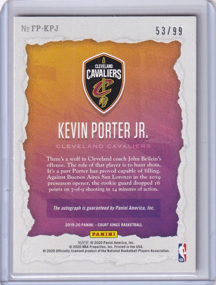 2019-20 Panini Court Kings Basketball Kevin Porter Jr. RC Auto #53/99 - Image 2 of 2