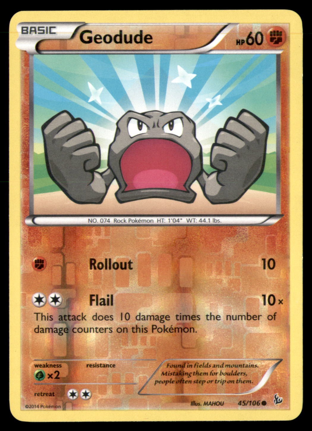 POKEMON GEODUDE 45/106 COMMON FLASHFIRE REVERSE HOLO HP 2014