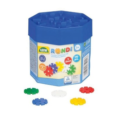 LENA Rondi 170 Pezzi - Gioco Di Costruzione A Incastro Con Tasselli Rotondi Da 25mm - Secchiello Con Mattoncini Colorati Per Bambini Dai 3 Anni