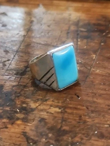 Vintage Navajo MEN’S Turquoise Sterling Silver Ring Heavy Size 11
