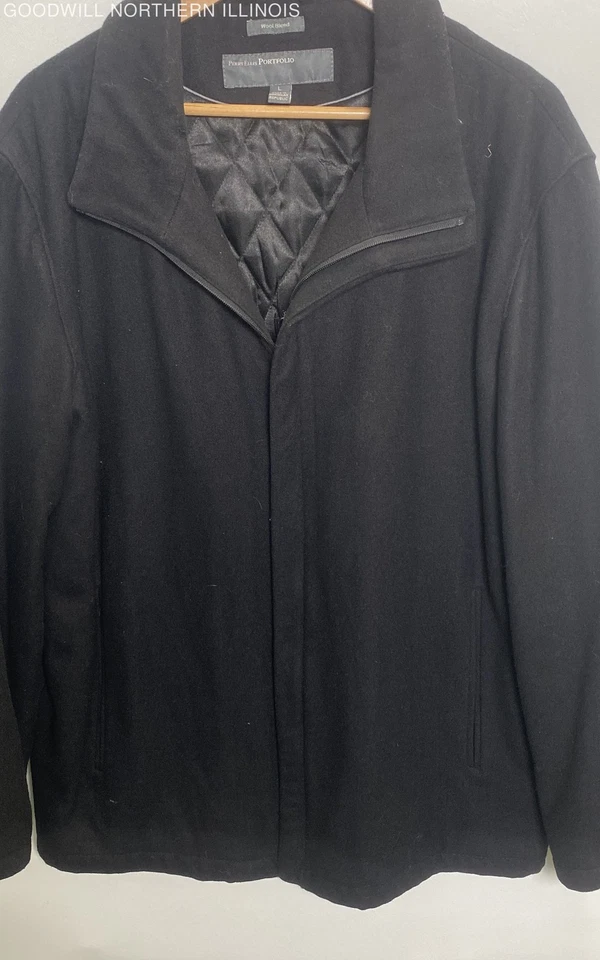 Vintage Perry Ellis Portfolio Black Wool Blend Quilt Lined Jacket Size L - Image 2 of 4