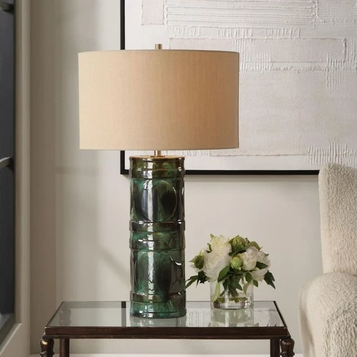 Uttermost 30396 Loch Table Lamp Peacock Green And Slate Glaze and Brushed Nickel - Picture 7 of 7
