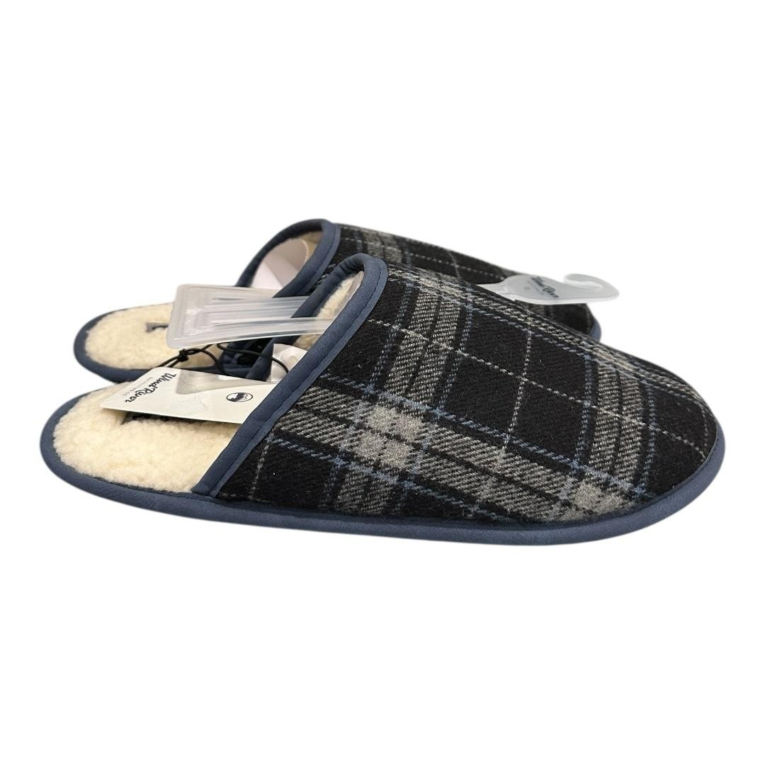 WindRiver Harper Slippers Mens Size 13 Black Plaid Faux Fur House Shoes Indoor