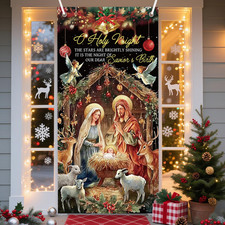Nativity Christmas Door Cover - Nativity Scene Christmas Door Decorations, Merry