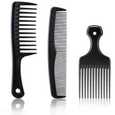 Patelai 3 Pieces Hair Pick Comb Wide-tooth Afro for Men Detangling Black