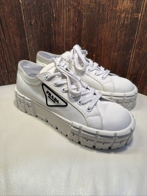 PRADA Re-Nylon Gabardine Logo Double Wheel 50mm White Sneakers SIZE 40