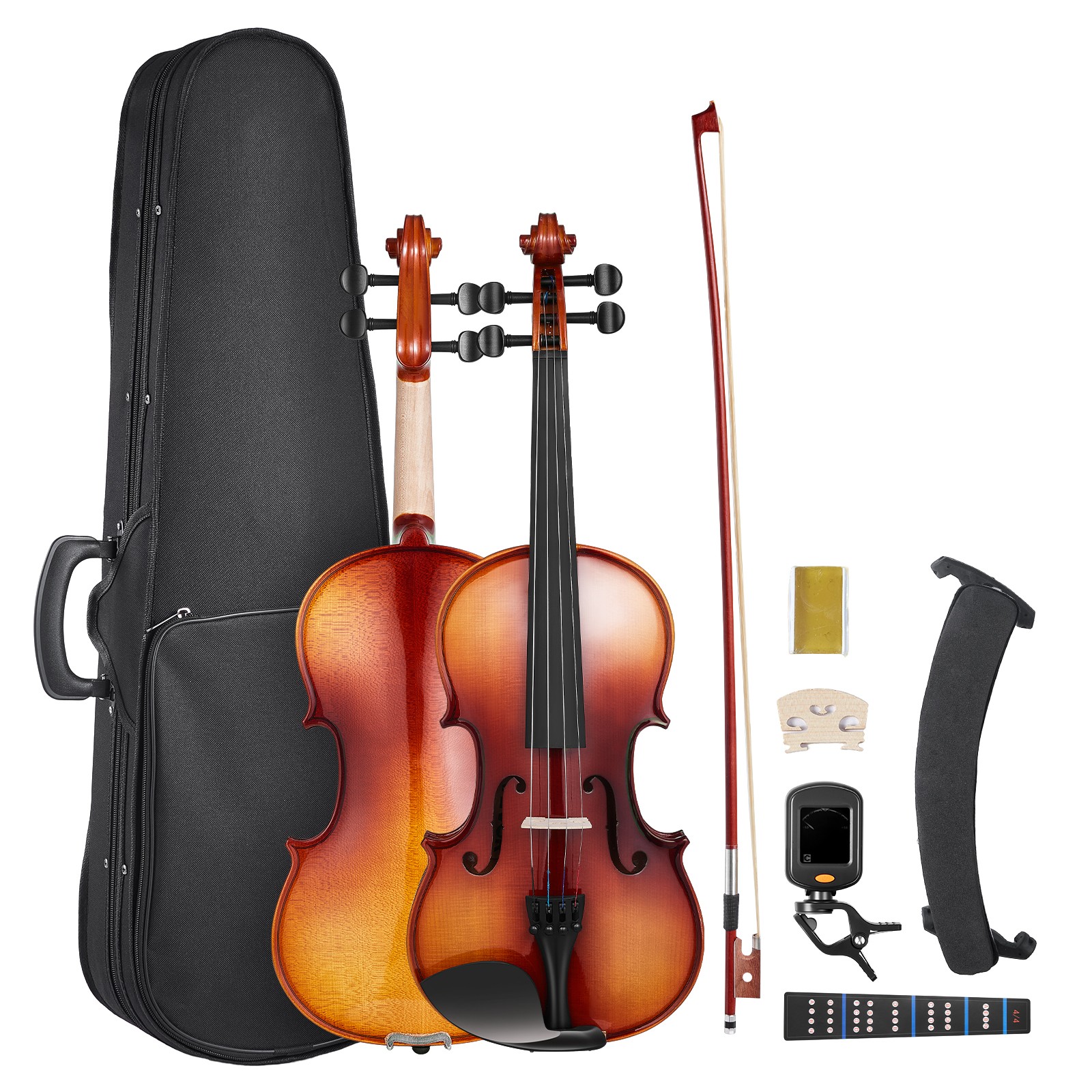Violon 4/4 en bois massif marron brillant VEVOR avec étui de transport pour débutant