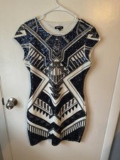 Express Women's Blue and Black Sequined Mini Cocktail Dress Size M 0016