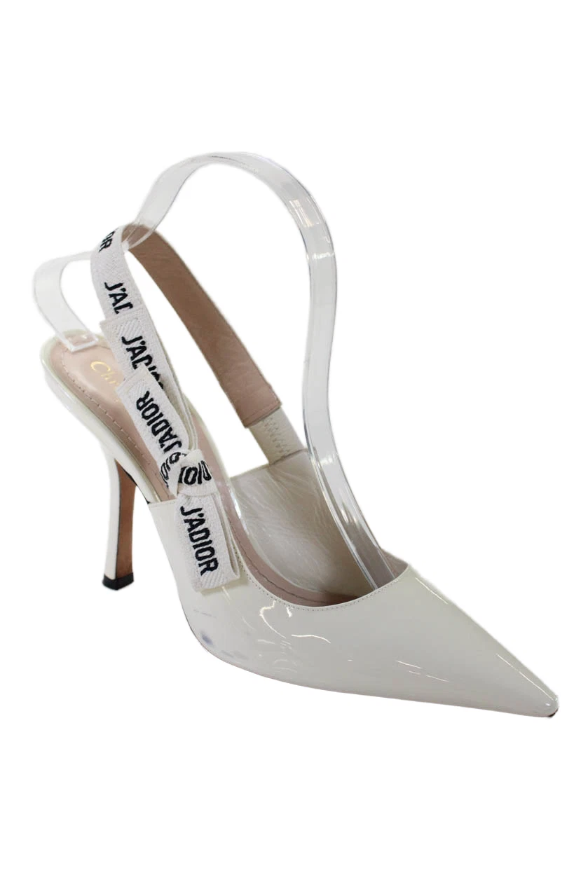 Escarpins Christian Dior femme Stiletto J'Adior à bride cuir verni blanc 39