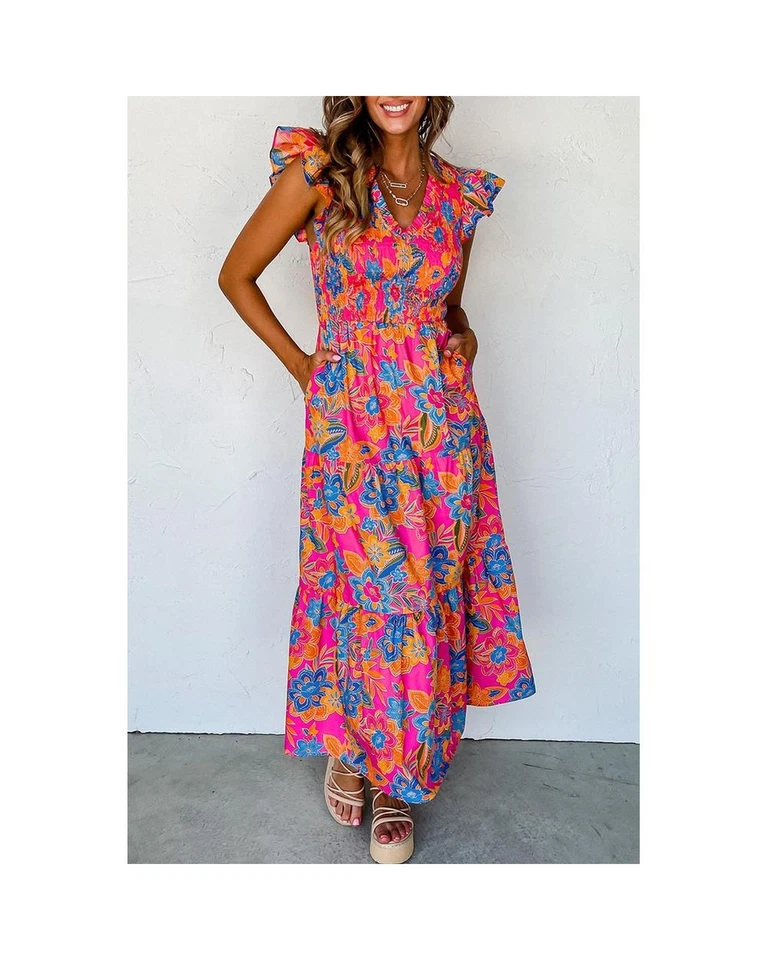 Azura Exchange Floral Tiered Maxi Dress Women Rose Red Foto 3 de 4