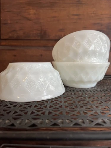 3 Vintage Anchor Hocking Kimberly 5" White Milk Glass Cereal Bowls