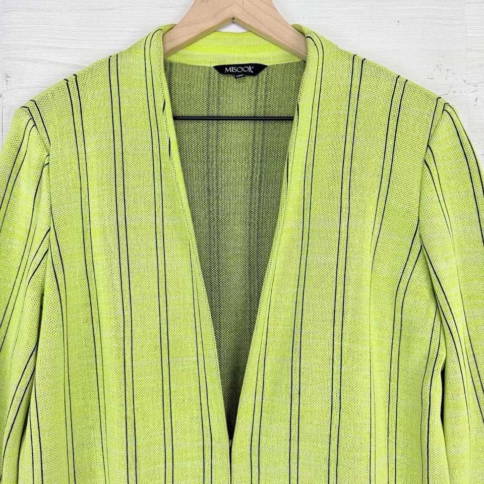 Chaqueta Cárdigan Tejido Misook Talla Mediana Verde Neón Rayas Acrílico Oficina Lujo Foto 3 de 4