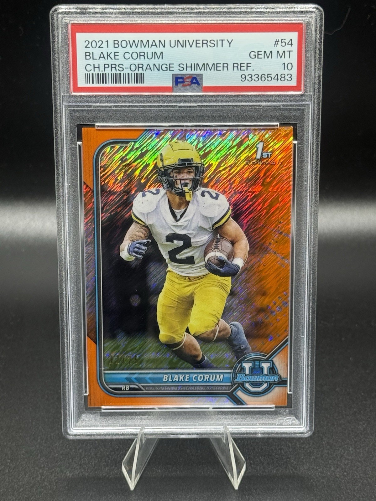 2021 Bowman University Blake Corum Chrome Prospects Orange Shimmer Refractor /25