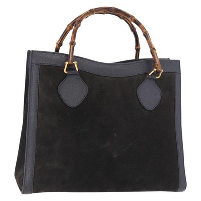 GUCCI Bamboo Tote Bag Suede Black Gold 002 2853 0260 0 Auth 183378