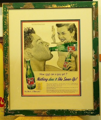 SEVEN UP 7-UP RARE FRAMED 1955 PROMO POSTER AD GORGEOUS FRAMED MID-CENTURY ART