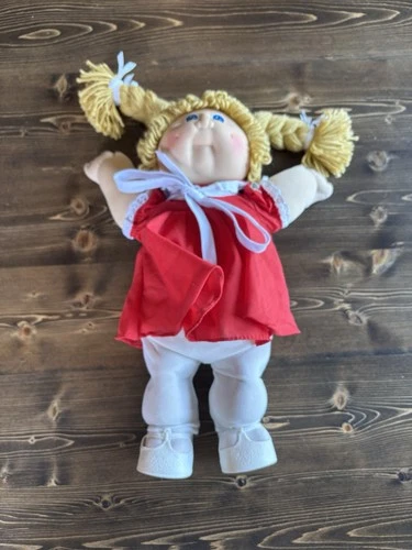 Cabbagepatch Kids Blonde Hair Doll Blue Eyes Red Dress- EXCELLENT CONDITION