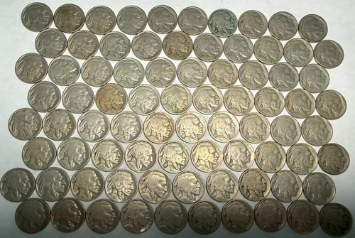 2 ROLLS (80 pcs) PARTIAL DATE Indian Head BUFFALO NICKELS. Mixed commons. #01