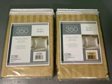 (2) BED BATH & BEYOND Euro Shams Sham NEW Gold Stripe 350 Thread Count 26"x26"