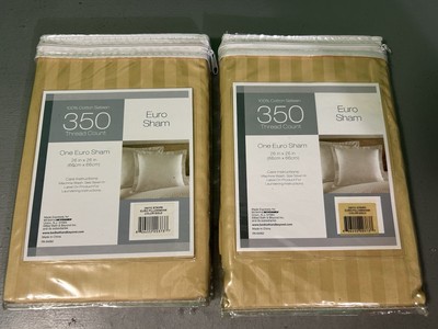 (2) BED BATH & BEYOND Euro Shams Sham NEW Gold Stripe 350 Thread Count 26''x26''