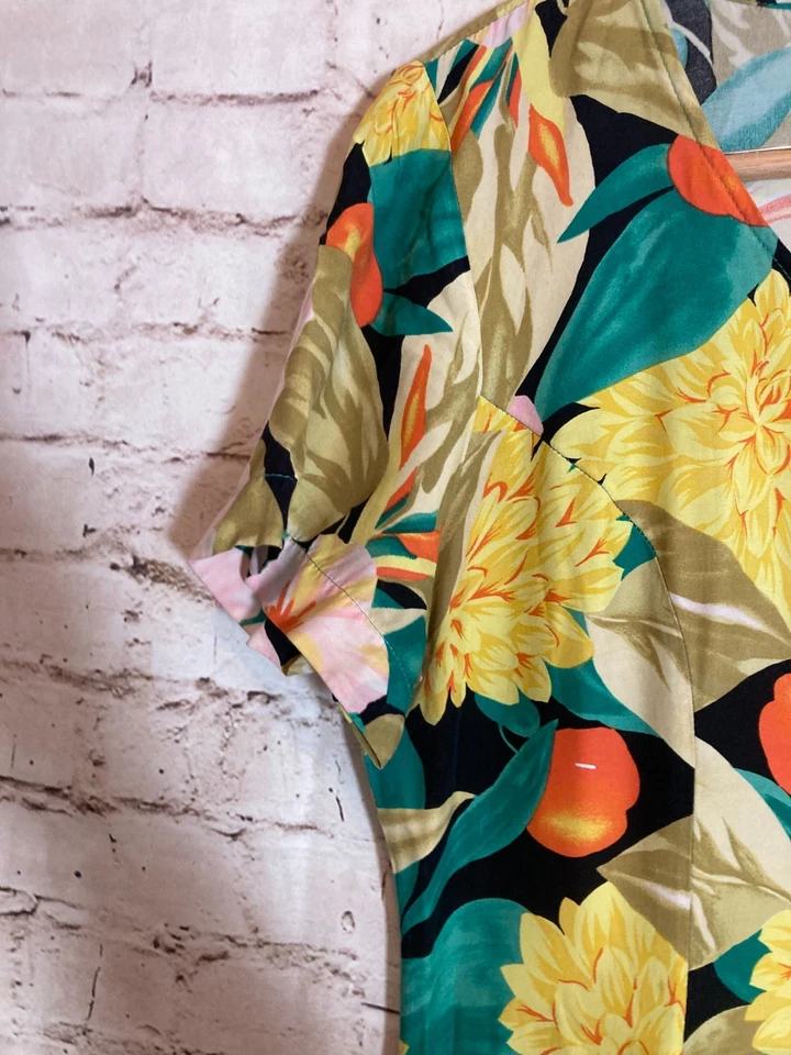 Vestido Camisa Vintage Carol Anderson 12 Tropical Hibisco Floral Botón Completo Frontal Foto 4 de 4