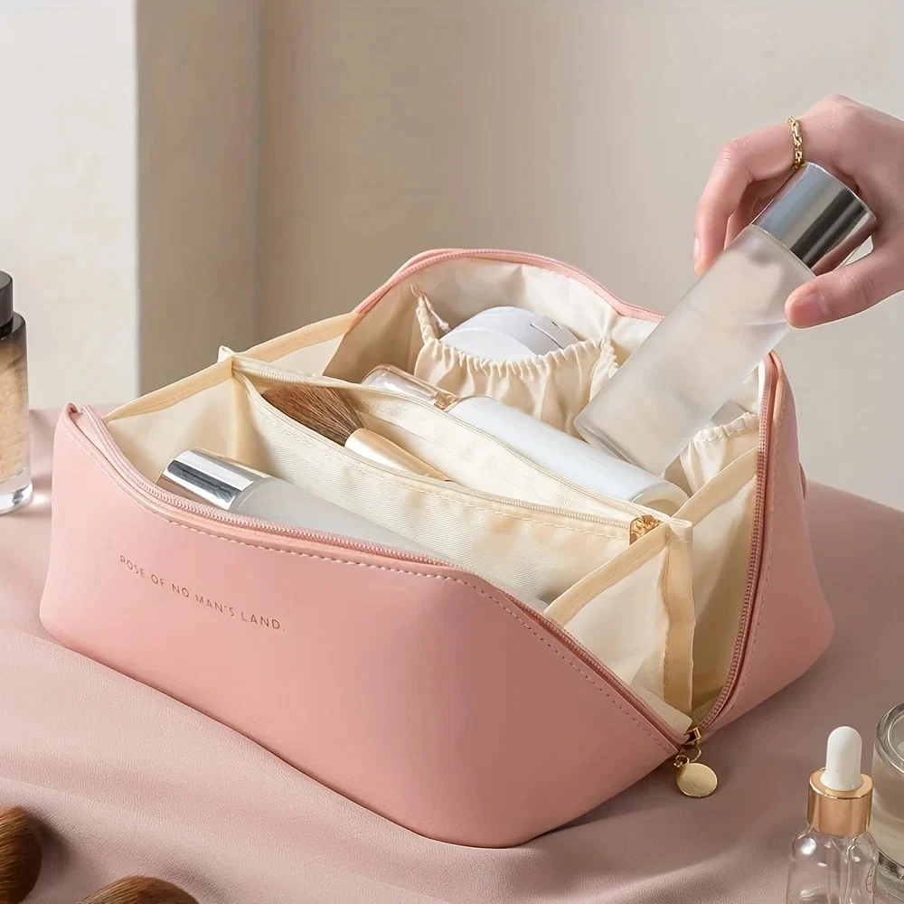 Luxury Travel Makeup Organizer Bag – Elegant Cosmetic Case for Women with Zipper