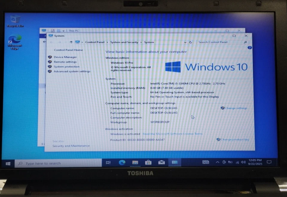 Toshiba Tecra R950 15.6" Laptop i5-3340M 2.70GHz 8GB RAM 1TB HDD W10P - Image 4 of 4