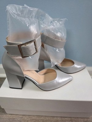 Mate Vaman silver ankle strap block heel pumps Size 36