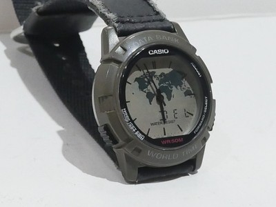 Vintage Casio 1349 ABX-20 Black World Map Analog Digital Watch