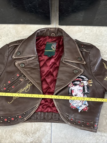 Vtg Ed Hardy Christian Audigier Limited Edition Ladies Genuine Leather Jacket M - Bild 13 von 23