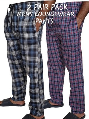 2er Pack Herren Lounge Pants Woven Check Pyjamahose Baumwollmischung Herren Schlafanzughose