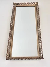 Vintage Rose Gold VANITY TRAY or Wall MIRROR Metal Filigree 18x6