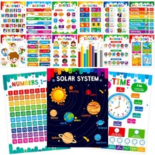 15 Packs Educational Poster, Thick Early Learning Posters Waterproof  Tear P...