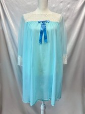 Vintage 1970s Blue Bow Lace Sheer Lingerie Dress