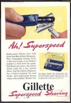 GILLETTE Superspeed Rasur - Vintage (KEINE Repro) 50er Jahre Werbung. Kostenloser Versand UK