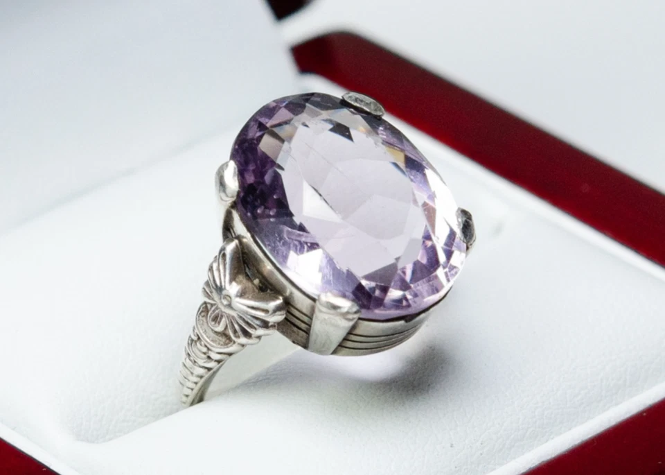 800 Silber - antiker Jugendstil Ring - 10.00 ct Amethyst - Bild 2 von 4