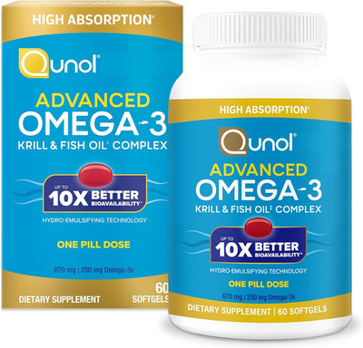 Advanced Omega-3 Krill and Fish Oil, High Absorption, 250mg EPA+DHA, 60 Softgels