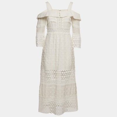 SelfPortrait White Lace Insert Cotton Midi Dress Dress M