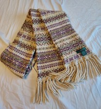 Lauren Ralph Lauren Wool Blend Scarf Alpine Snowflake Knit Fair Isle Fringe