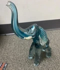 Blown Glass Elephant Large Vintage Murano Glass Blue White 10.5x8x3"