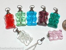 1pc Minature charm Glass Gummy Bear BOTTLE candy necklace pendant GLOW IN DARK 