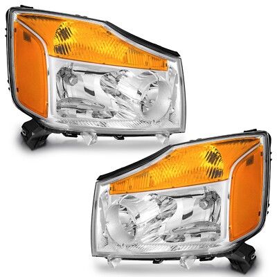 WEELMOTO For 2004-2015 Nissan TITAN /05-07 Armada Chrome Headlights Lamps Pair