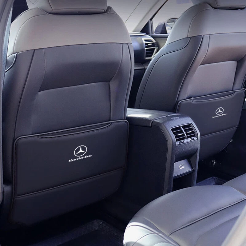 2PCS Car Seat Back Pad Mat Leather Anti-Kick Protector for Mercedes Benz Black Foto 4 de 4