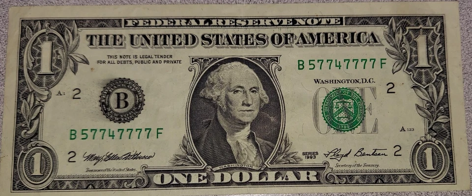 VERY Cool Fancy Serial Number 1$ Dollar Bill 6 of Lady Lucky 7's Super Unique - Image 3 of 4